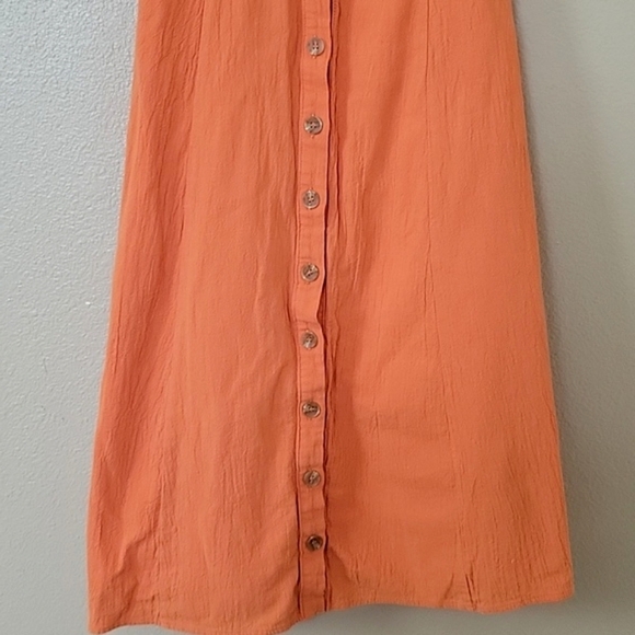 Urban Outfitters Womens Orange Tangerine Button Front Puff Sleeve Midi Dress - Picture 5 of 11